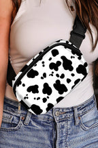 White Cow Pattern Print Buckle Wide Belt Inclined Shoulder Bag - Goddess Vibes