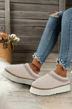 White Embroidered Sherpa Plush Thick Sole Winter Slippers - Goddess Vibes