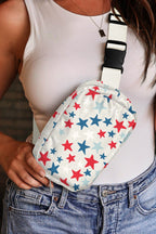 White Star Printed Buckle Strap Flag Day Crossbody Bag - Goddess Vibes