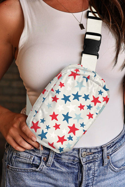 White Star Printed Buckle Strap Flag Day Crossbody Bag - Goddess Vibes