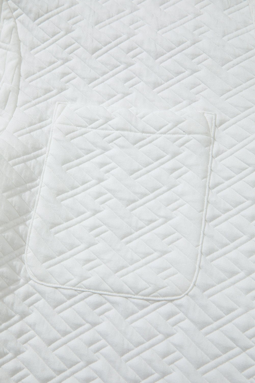 White Textured Pocketed Collared V Neck Pullover Sweatshirt - Goddess Vibes