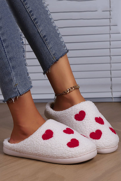 White Valentines Day Hearts Print Plush House Slippers - Goddess Vibes