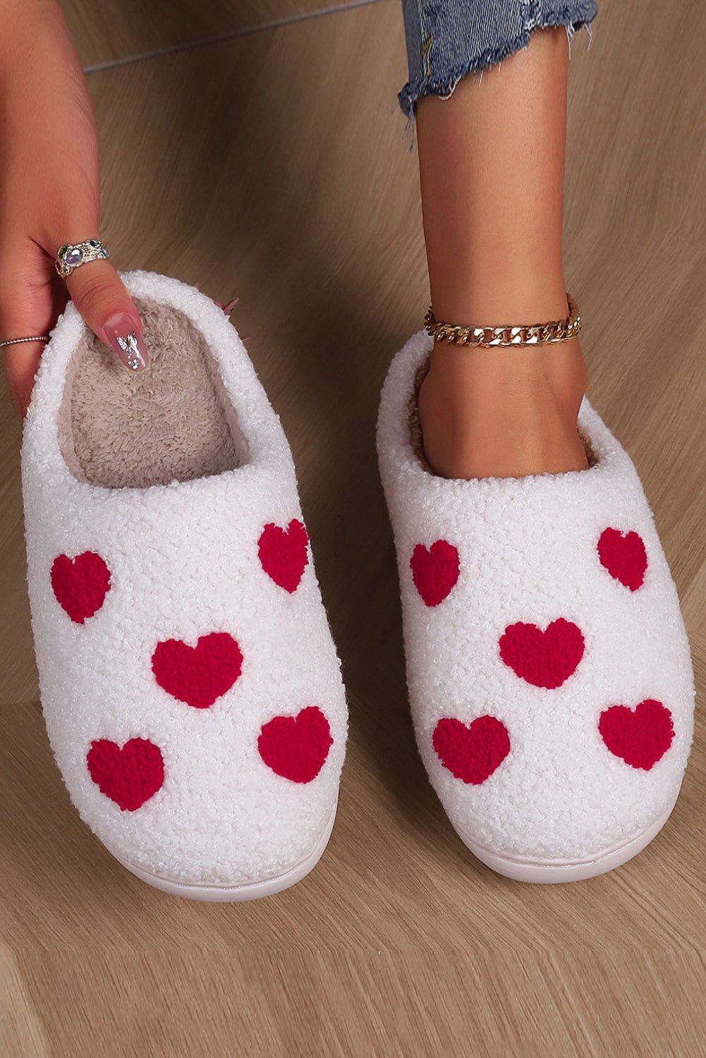 White Valentines Day Hearts Print Plush House Slippers - Goddess Vibes