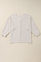 Crowned Energy CO. White / S / 65%Polyester+30%Viscose+5%Elastane Dear-Lover Dropshipping Tops/Long Sleeve Tops White Waffle Knit Side Slits Loose Fit V Neck Top