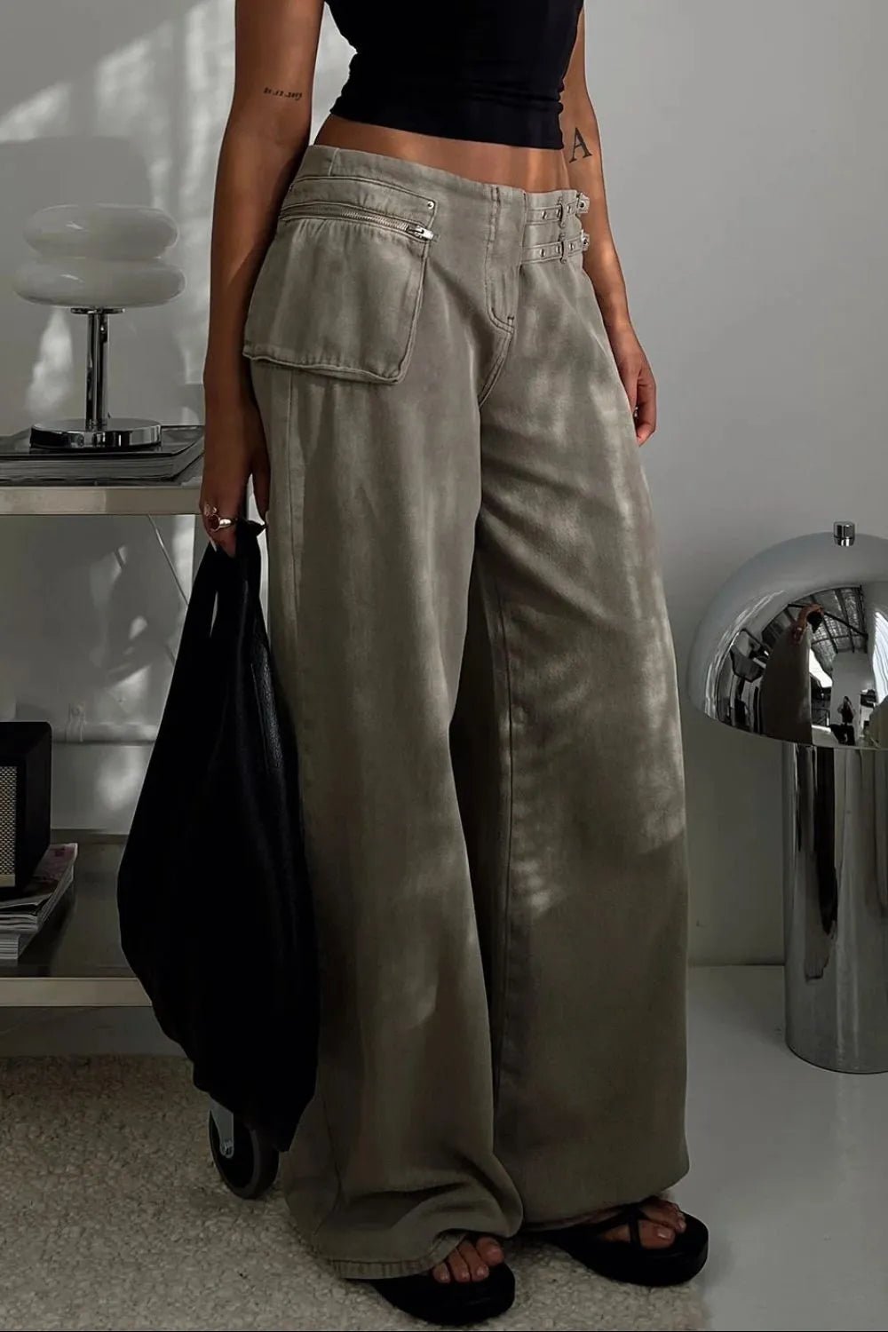 Wide Leg Jeans with Pockets - Crowned Energy CO.