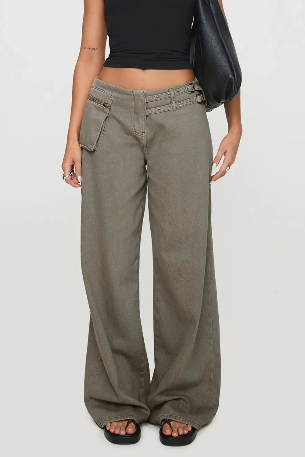 Wide Leg Jeans with Pockets - Crowned Energy CO.