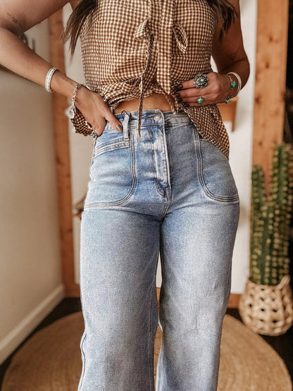 Wide Leg Wash Jeans - Goddess Vibes