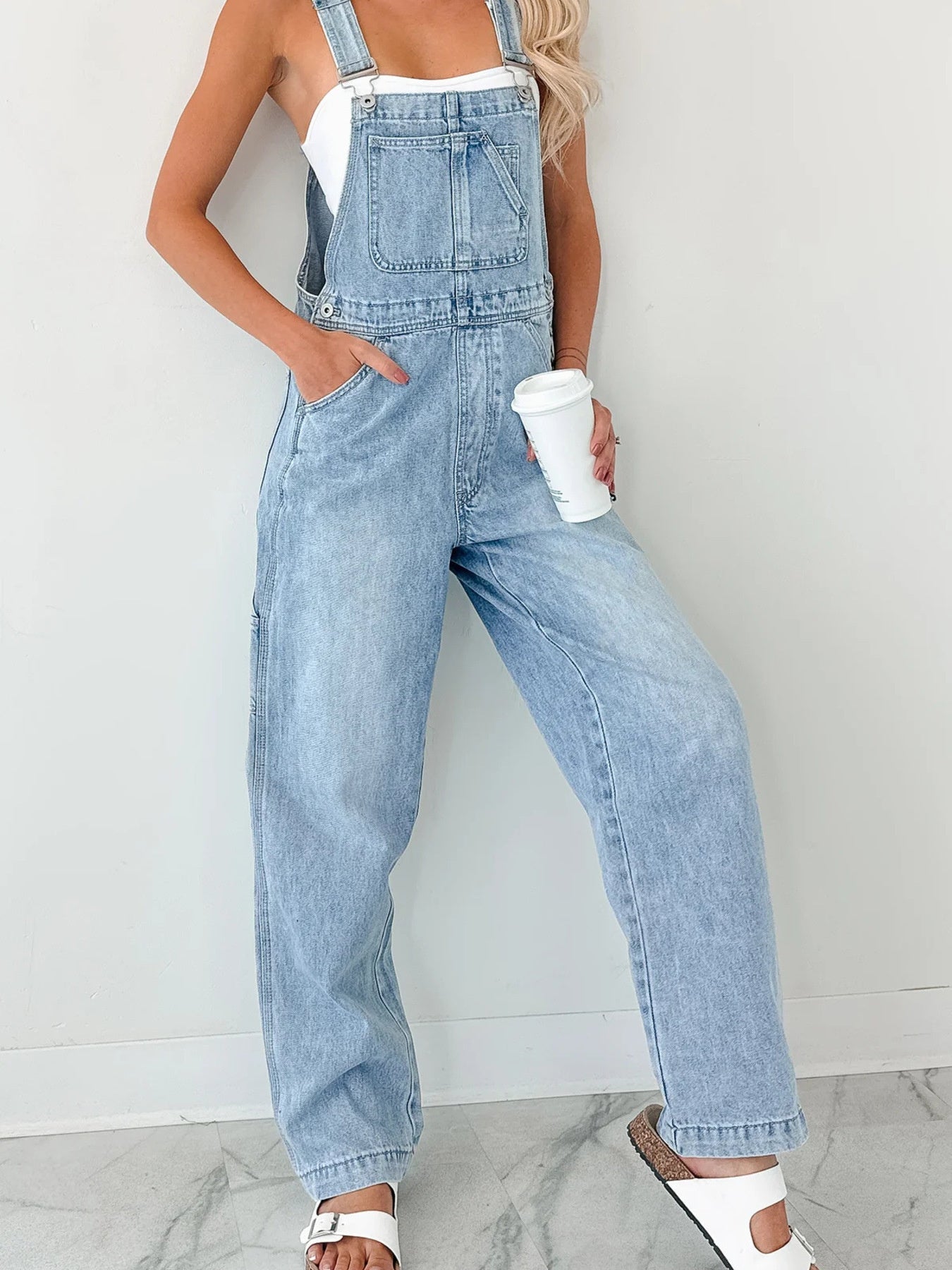 Wide Strap Relaxed Fit Denim Overalls - Crowned Energy CO.