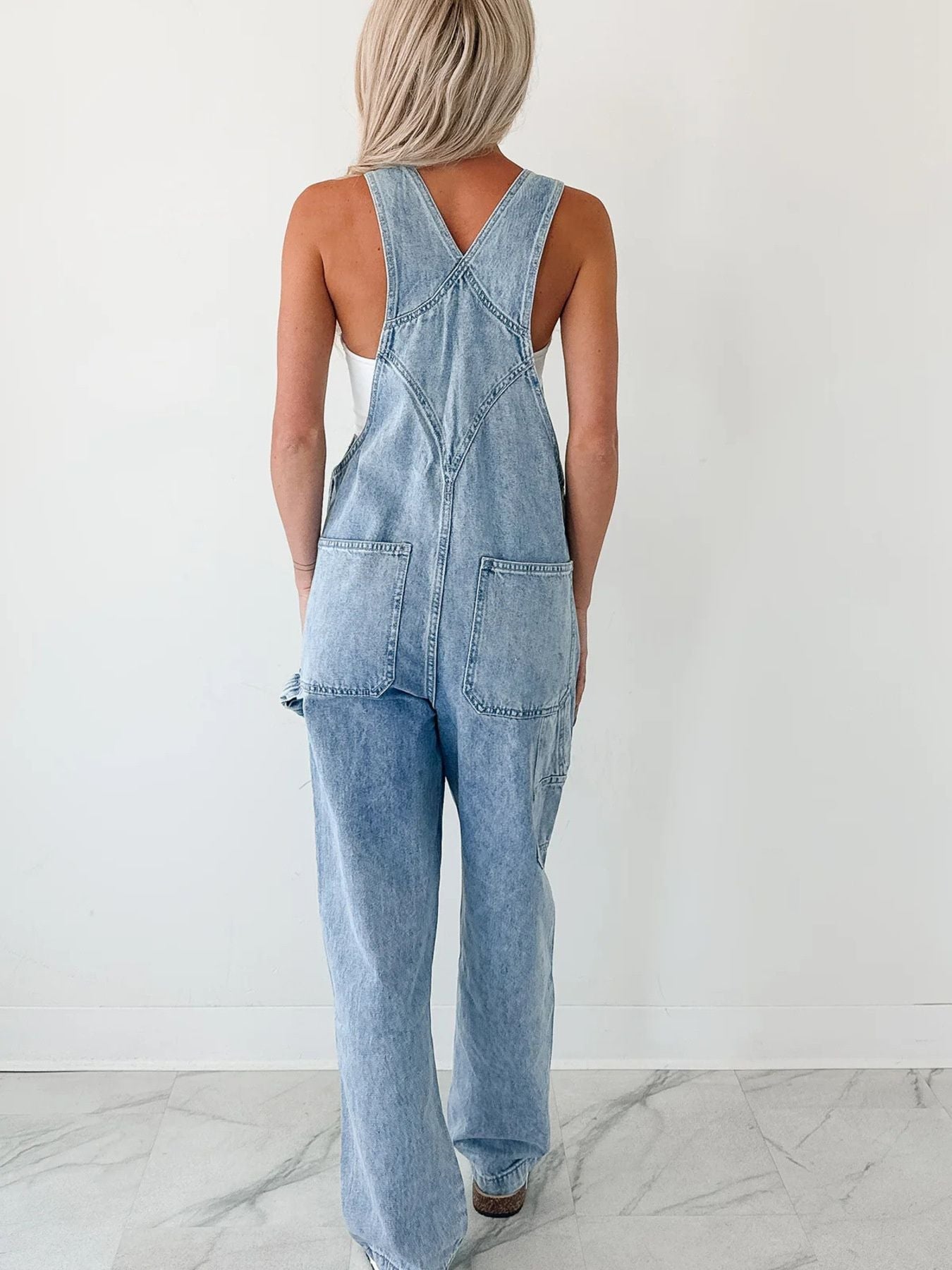 Wide Strap Relaxed Fit Denim Overalls - Crowned Energy CO.