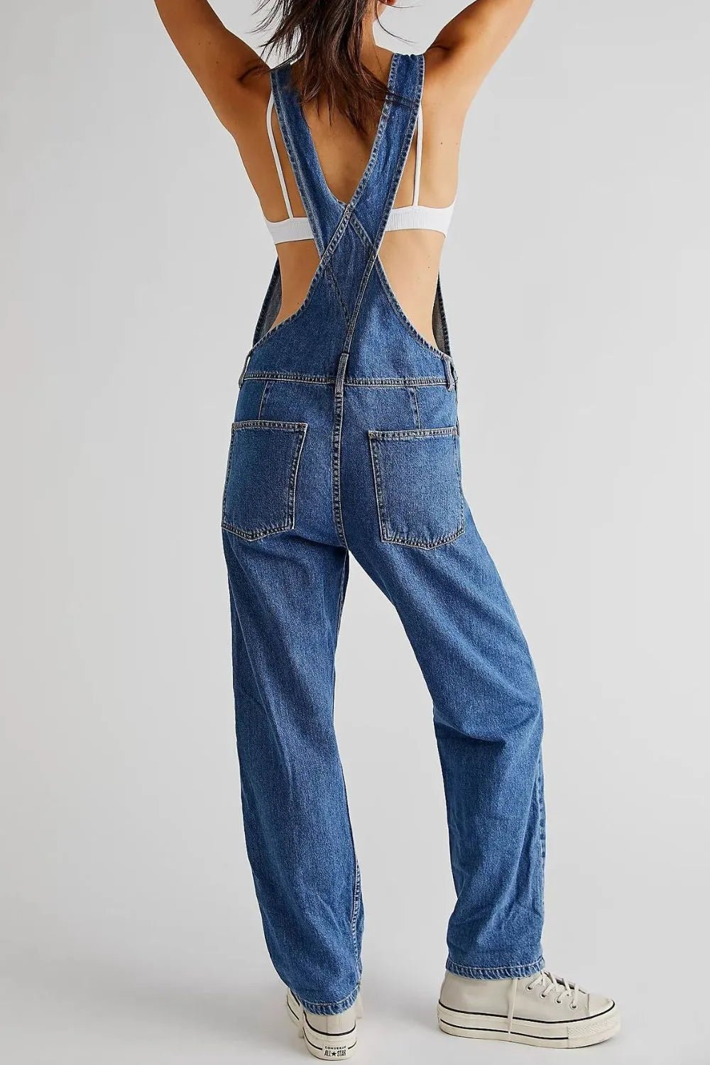 Wide Strap Square Neck Denim Overalls - Crowned Energy CO.