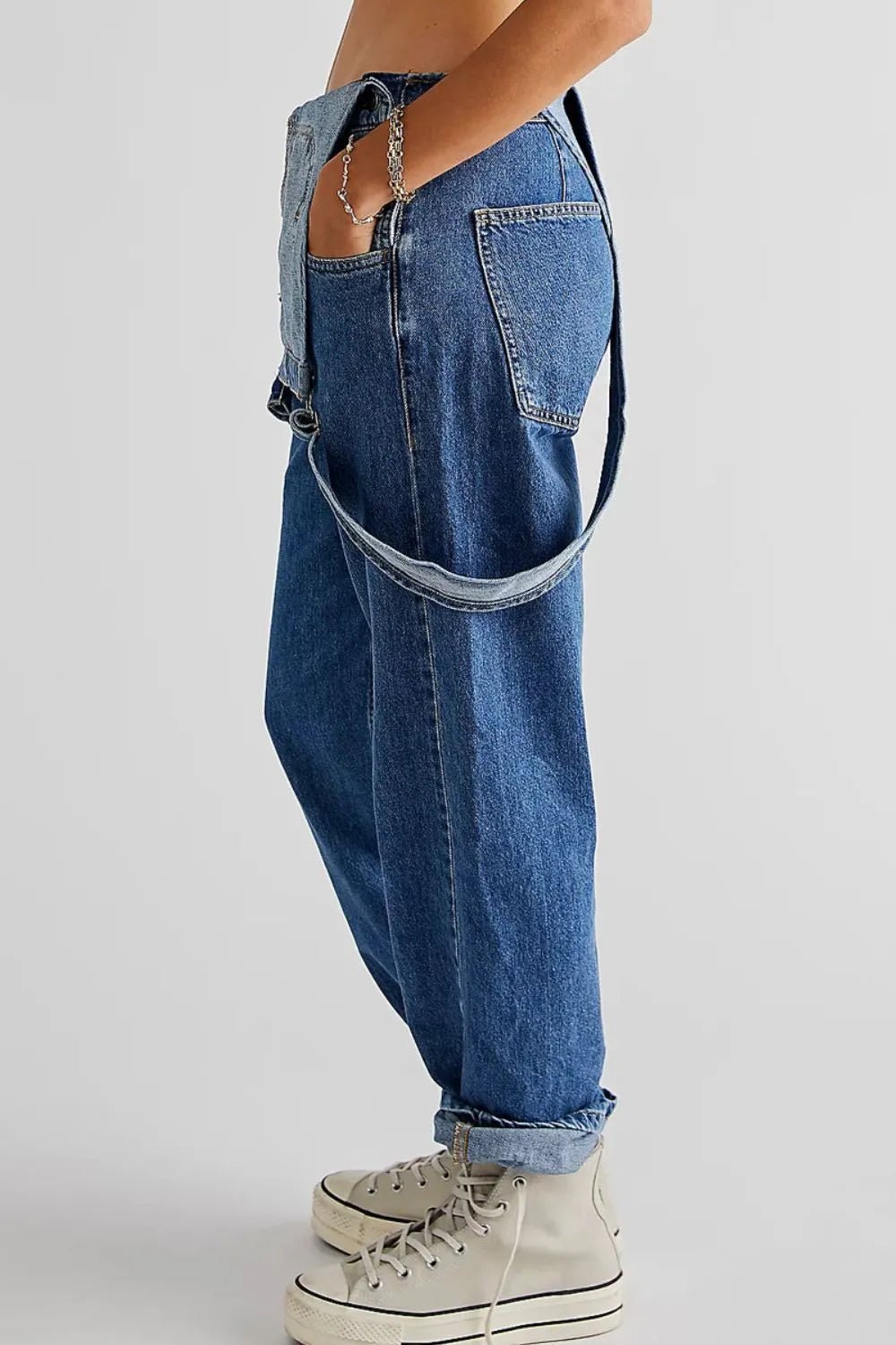 Wide Strap Square Neck Denim Overalls - Crowned Energy CO.