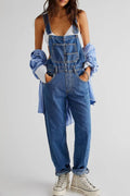 Wide Strap Square Neck Denim Overalls - Crowned Energy CO.