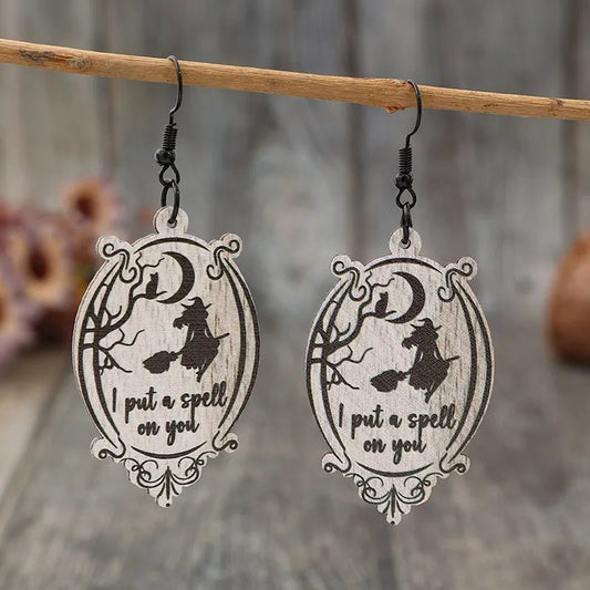 Witch Wooden Dangle Earrings - Goddess Vibes