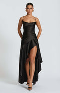 Crowned Energy CO. Black / L Goddess Vibes Dresses Women's Backless Ruffles Irregular Dress Summer Fashion Evening Party Club Split Suspender Maxi Dresses Clothing