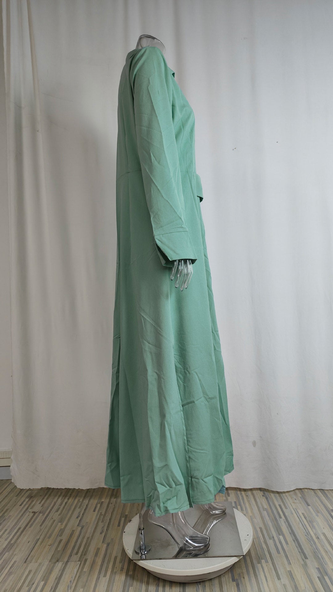 Crowned Energy CO. Apricot A / 2XL Goddess Vibes Dresses Women's Elegant Tied Solid Color Waisted Long-sleeved Shirt Dress
