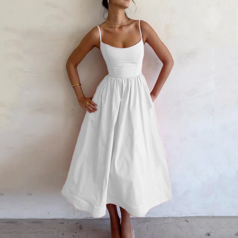 Crowned Energy CO. White / 2XL Goddess Vibes Dresses Women's Solid Color Printing Fresh Sweet Sexy Suspender Dress