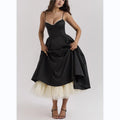 Crowned Energy CO. Black / L Goddess Vibes Dresses Women's V-neck Brace Sleeveless Dress Puffy Long Dress