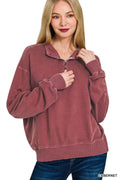 Crowned Energy CO. CABERNET / S Trendsi Sweaters & Cardigans/Cardigans Zenana F/terry Pigment Dye & Enzyme Washing Half Zip Top