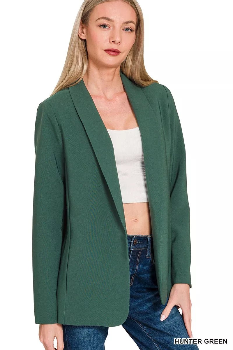 Crowned Energy CO. HUNTER GREEN / S Trendsi Tops/Blouses & Shirts Zenana Woven Long Sleeve Blazer With Lining