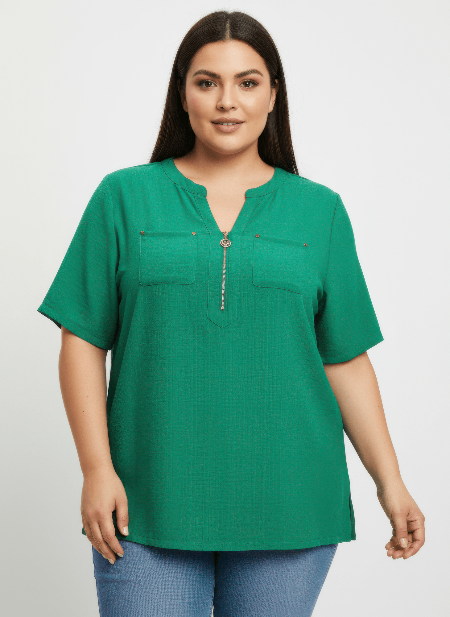 Zip - front Utility Pocket Knit Top - Crowned Energy CO.