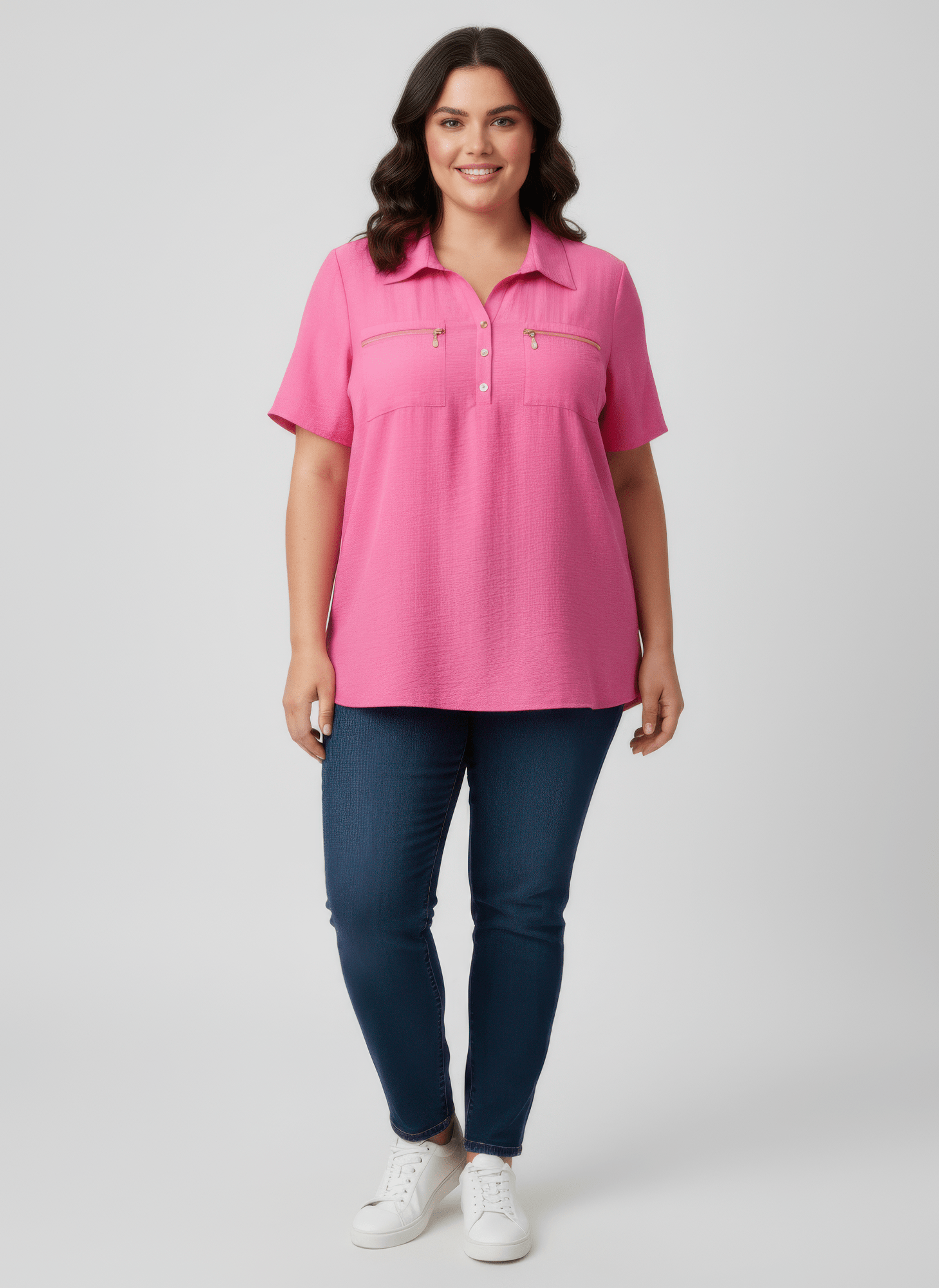 Zip Pocket Collared Knit Tunic Top - Crowned Energy CO.